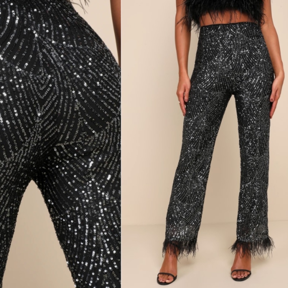 Lulu's Black and Silver Sequin Pants